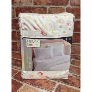 Urban Dreams Unicorn Meadow 4PC Sheet Set Full Size Pink White Floral Bedding
